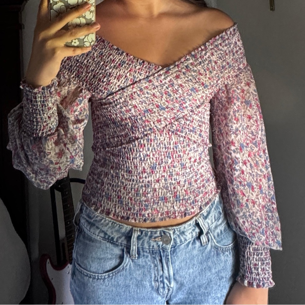 BB Dakota Steve Madden Multicolored Floral Smocked Off The Shoulder Blouse Sz M